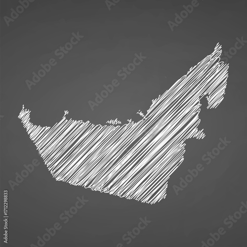 United Arab Emirates map hand drawn sketch. Vector concept illustration flag, scribble map. Country map for infographic, brochures and presentations isolated on black background. Vector illustration