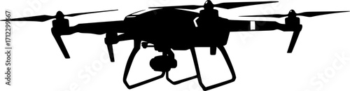 Modern drone technology aerial vehicle silhouette vector illustration