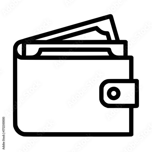 Minimalistic Line Art Wallet with Cash – Black and White Vector Icon