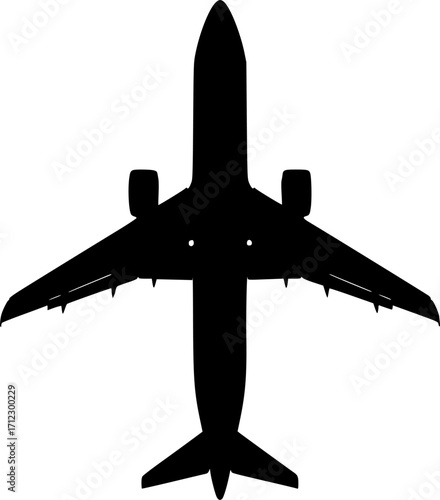 Airplane jet aircraft aviation travel flight top view silhouette vector illustration