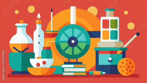 A creative space with art supplies and a pottery wheel for students to express their creativity.
