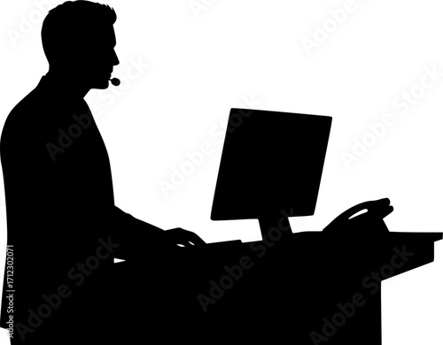 Call center operator customer service agent silhouette vector illustration