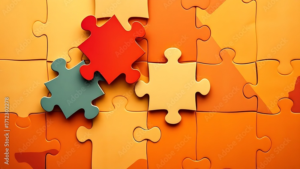 Fototapeta premium Abstract business strategy concept featuring interlocking puzzle pieces in warm tones.