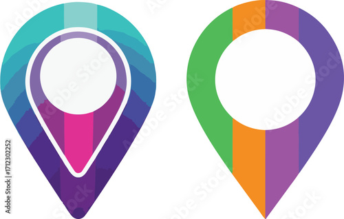 Colorful Abstract Location Pin Icons with Geometric and Gradient Designs