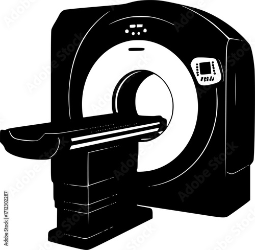 Medical tomography scanner diagnostic equipment silhouette vector illustration