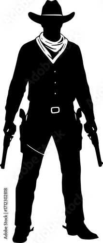 Cowboy western gunfighter outlaw silhouette vector illustration
