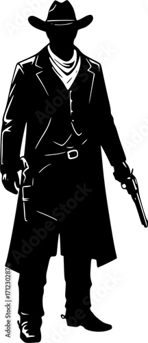 Cowboy western gunfighter outlaw silhouette vector illustration