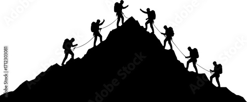 Mountain climbers success concept achievement silhouette vector illustration