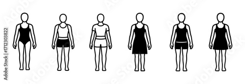 female clothing icon set in minimal vector style