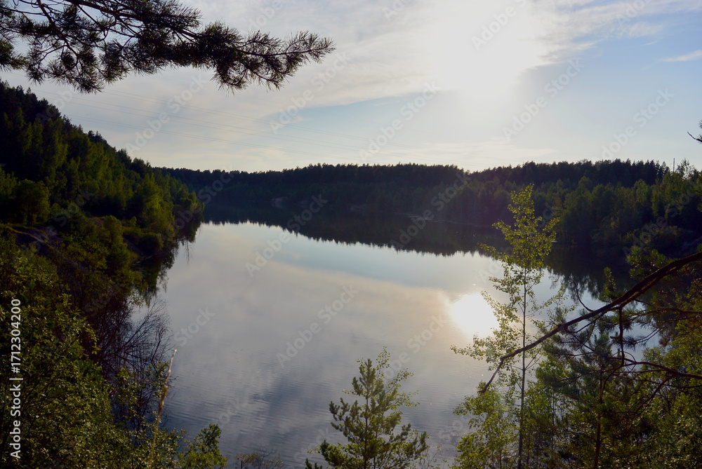 Fototapeta premium Lake among the forest panorama