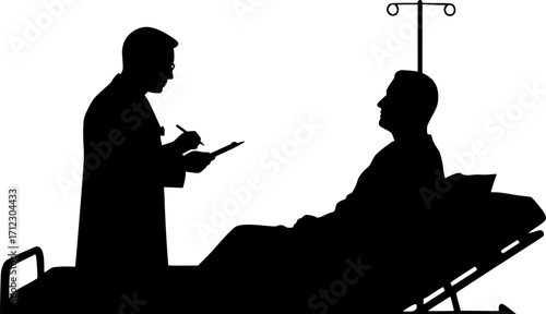 Doctor patient hospital medical care treatment silhouette vector illustration
