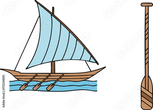 Traditional dhow sailing on calm blue waters near the coast, showcasing maritime heritage and serene beauty of coastal life.
