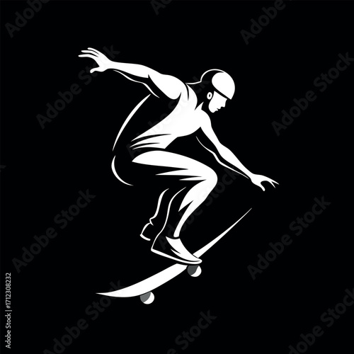 Dynamic minimalist skateboarder silhouette graphic