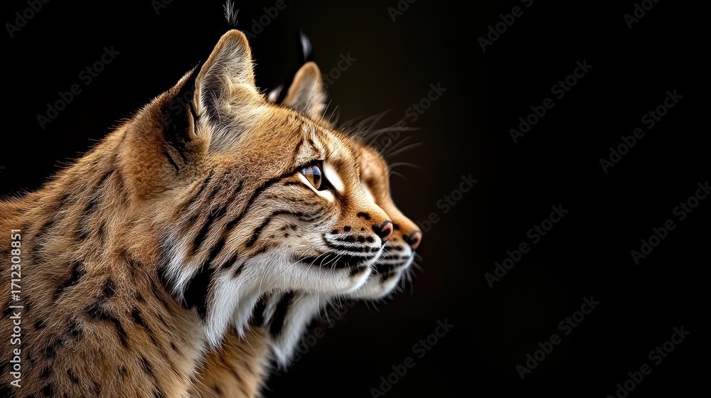Obraz premium Close-up profile of a lynx against black background