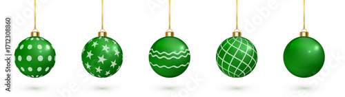Green Christmas ball with decorative pattern. Festive tree ornament isolated