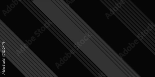 Black abstract background design. Modern wavy line pattern (guilloche curves) in monochrome colors. Premium stripe texture for banner, business backdrop. Dark horizontal