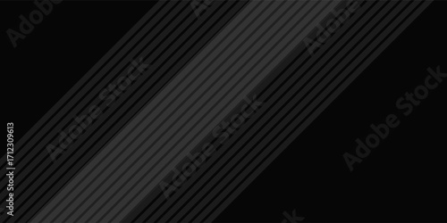 Black abstract background design. Modern wavy line pattern (guilloche curves) in monochrome colors. Premium stripe texture for banner, business backdrop. Dark horizontal