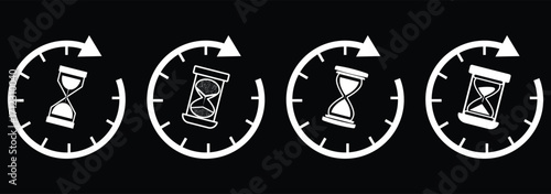 set of sand clock illustrations with varying frames and sand amounts. Waiting time concept, Time measurement, deadline. Vector, isolated illustration. eps 10