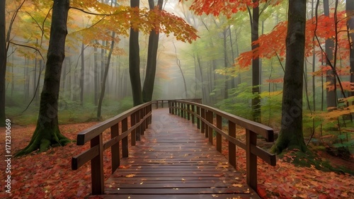 wooden bridge in autumn