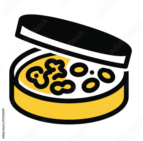 Petri dish with bacterial colonies and agar medium