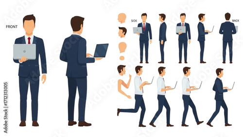 Elderly Man Character  Animation Kit – Front Side Back View, Body Parts and Poses Vector AI EPS PNG JPEG