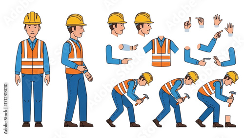 Elderly Man Character  Animation Kit – Front Side Back View, Body Parts and Poses Vector AI EPS PNG JPEG