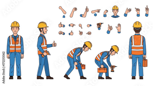 Elderly Man Character  Animation Kit – Front Side Back View, Body Parts and Poses Vector AI EPS PNG JPEG