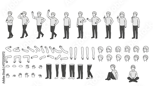 Elderly Man Character  Animation Kit – Front Side Back View, Body Parts and Poses Vector AI EPS PNG JPEG