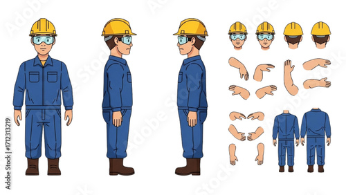 Elderly Man Character  Animation Kit – Front Side Back View, Body Parts and Poses Vector AI EPS PNG JPEG