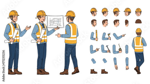 Elderly Man Character  Animation Kit – Front Side Back View, Body Parts and Poses Vector AI EPS PNG JPEG
