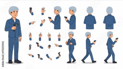 Elderly Man Character  Animation Kit – Front Side Back View, Body Parts and Poses Vector AI EPS PNG JPEG