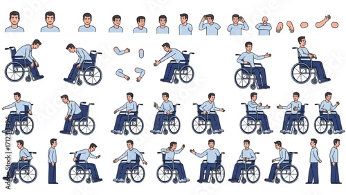 Elderly Man Character  Animation Kit – Front Side Back View, Body Parts and Poses Vector AI EPS PNG JPEG