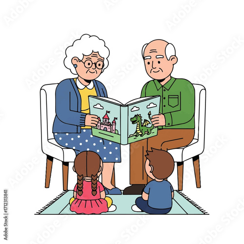 grandfather, grandmother, and grandchildren