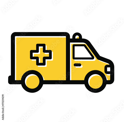 Yellow ambulance icon with medical cross symbol