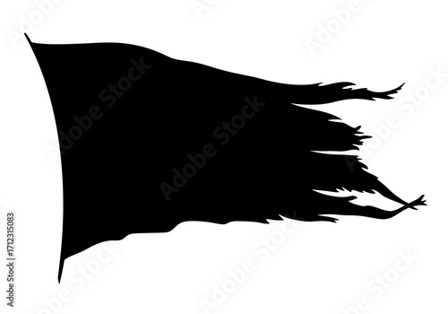 Vector art of a tattered black flag silhouette blowing in the wind