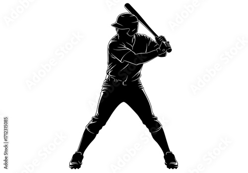 Vector art of silhouette of a baseball player in batting stance holding a bat, isolated on a