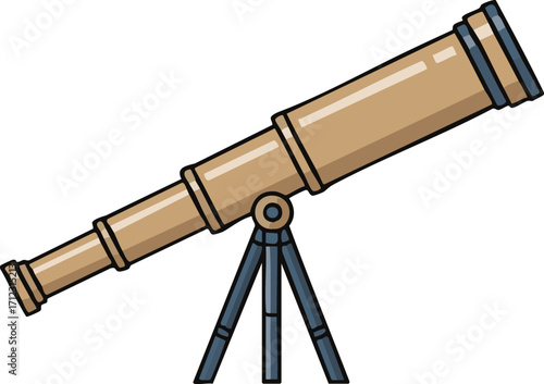 Telescope observes the night sky from a tripod, revealing distant stars and planets with scientific wonder and astronomical exploration.