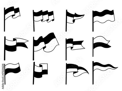 Waving Striped Flags Doodles Collection. Isolated Hand Drawn Sketch. Vector illustration. Not AI
