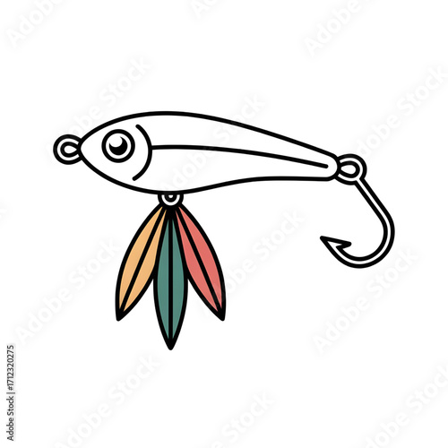 Fishing Lure with Feathered Hook - Bass and Freshwater Bait Illustration Line art
