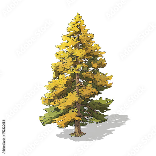 Minimal 2D flat vector of a Alaskan Yellow Cedar Tree, icon-style illustration on a white background