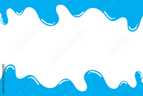 Blue liquid splash frame with white background, abstract wave border design.