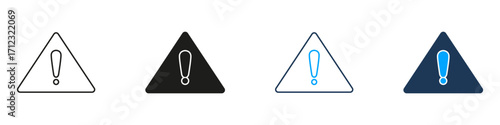 Exclamation Mark In Triangle Warning Line And Solid Icon Set. Alert, Caution, And Attention Symbol Collection. Safety And Hazard Notification. Isolated Vector Illustration