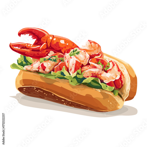 Flat 2D Lobster Roll vector illustration, icon graphic on white background