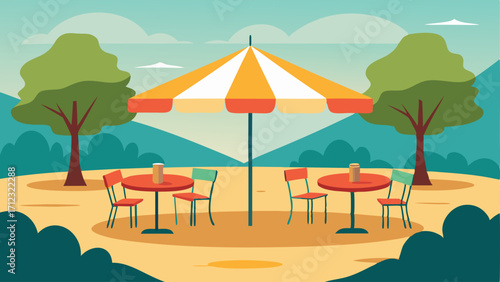 A shaded area with tables and chairs perfect for a family picnic
