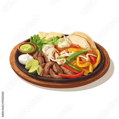 2D flat vector graphic of a Fajita Platter in icon style, isolated on white background