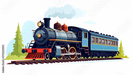 Vintage Steam Locomotive A Nostalgic Journey Through the Rails in a Flat Illustration