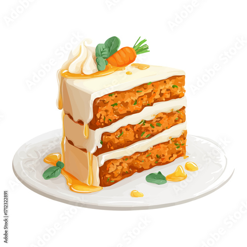 2D flat vector graphic of a Carrot Cake in icon style, isolated on white background