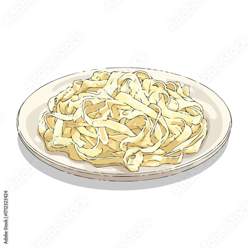 2D flat vector graphic of a Fettuccine Alfredo in icon style, isolated on white background
