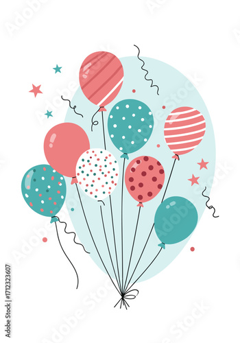 A vibrant collection of patterned balloons floats joyfully upwards.