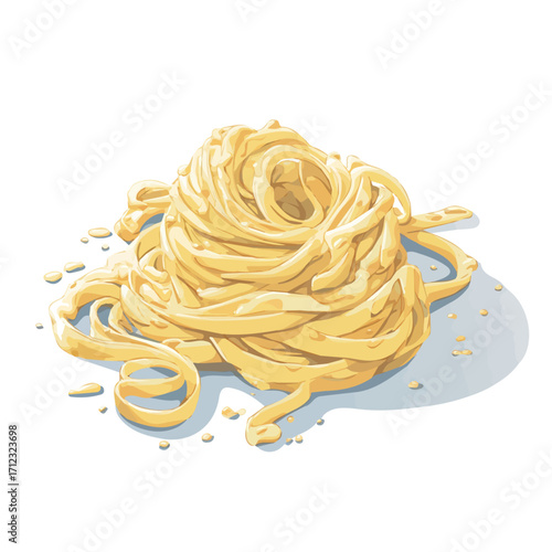 Fettuccine Alfredo, 2D flat vector illustration in icon style, isolated on a white background
